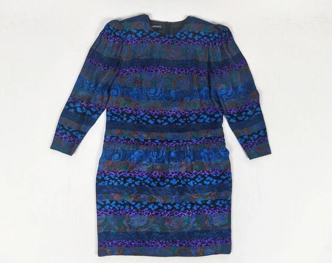 LOUIS FERAUD vintage 80s multi pattern jacquard silk dress