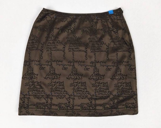 CHRISTIAN LACROIX JEANS vintage 90s brown text pattern stretch mini skirt