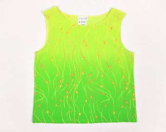 LAUREL by ESCADA 90s vintage abstract print ombre lime silk tank top