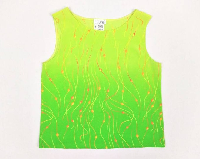 LAUREL by ESCADA 90s vintage abstract print ombre lime silk tank top