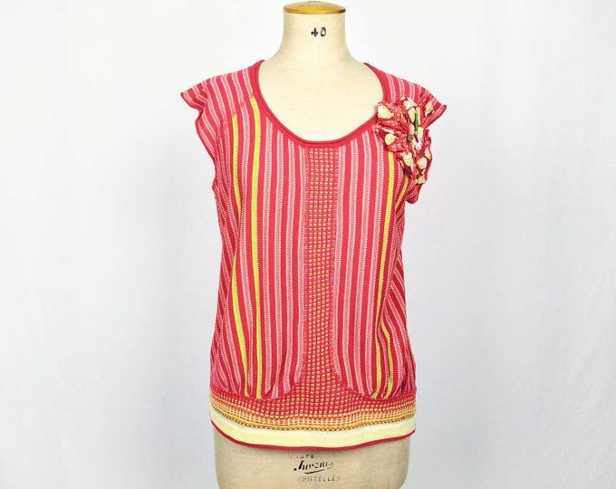 KENZO vintage red knit floral applique top