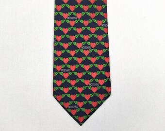 MOSCHINO vintage 90s winged hearts silk tie