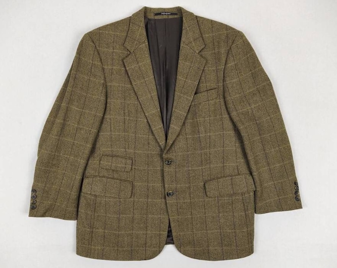 YVES SAINT LAURENT Pour Homme vintage brown windowpane check wool tweed sport coat jacket