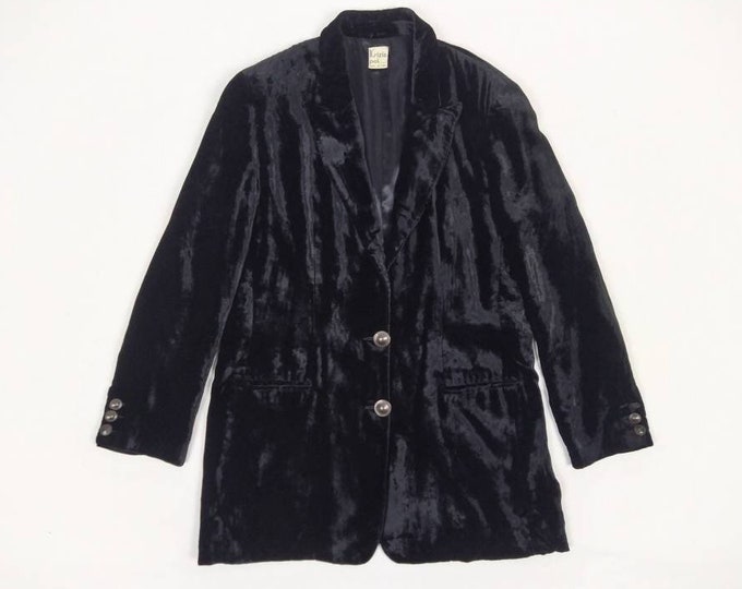 KRIZIA vintage 80s black crushed velvet longline blazer