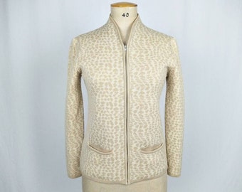 VALENTINO STUDIO vintage 80s cream beige spotted zipper front pocketed cardigan