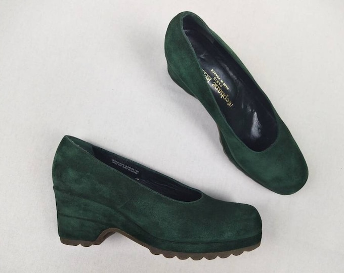 STEPHANE KÉLIAN vintage 90s green suede platform pumps