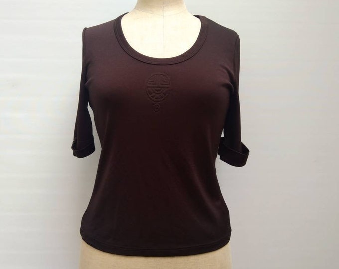 LOUIS FERAUD vintage 80s dark brown top with logo embroidery