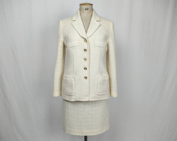 SONIA RYKIEL vintage 90s ivory boucle skirt suit