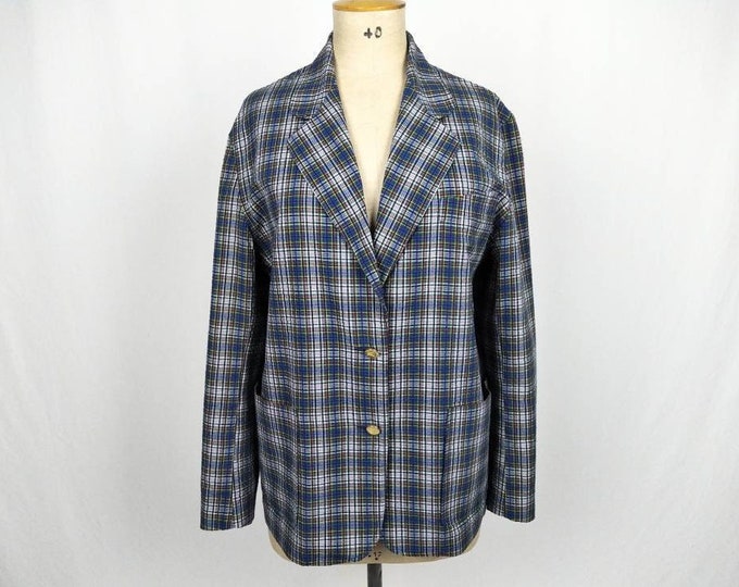 BURBERRYS vintage 80s multicolor plaid oversized cotton blazer