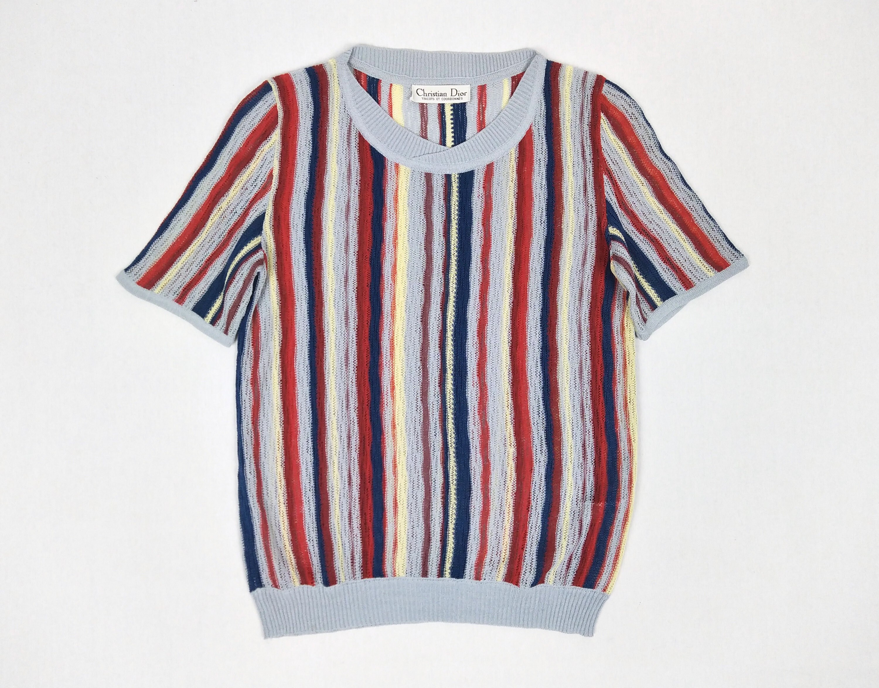 CHRISTIAN DIOR vintage 80s multicolor striped open knit top