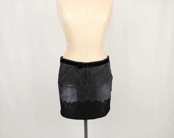 BLUMARINE vintage stretch denim and lace mini skirt