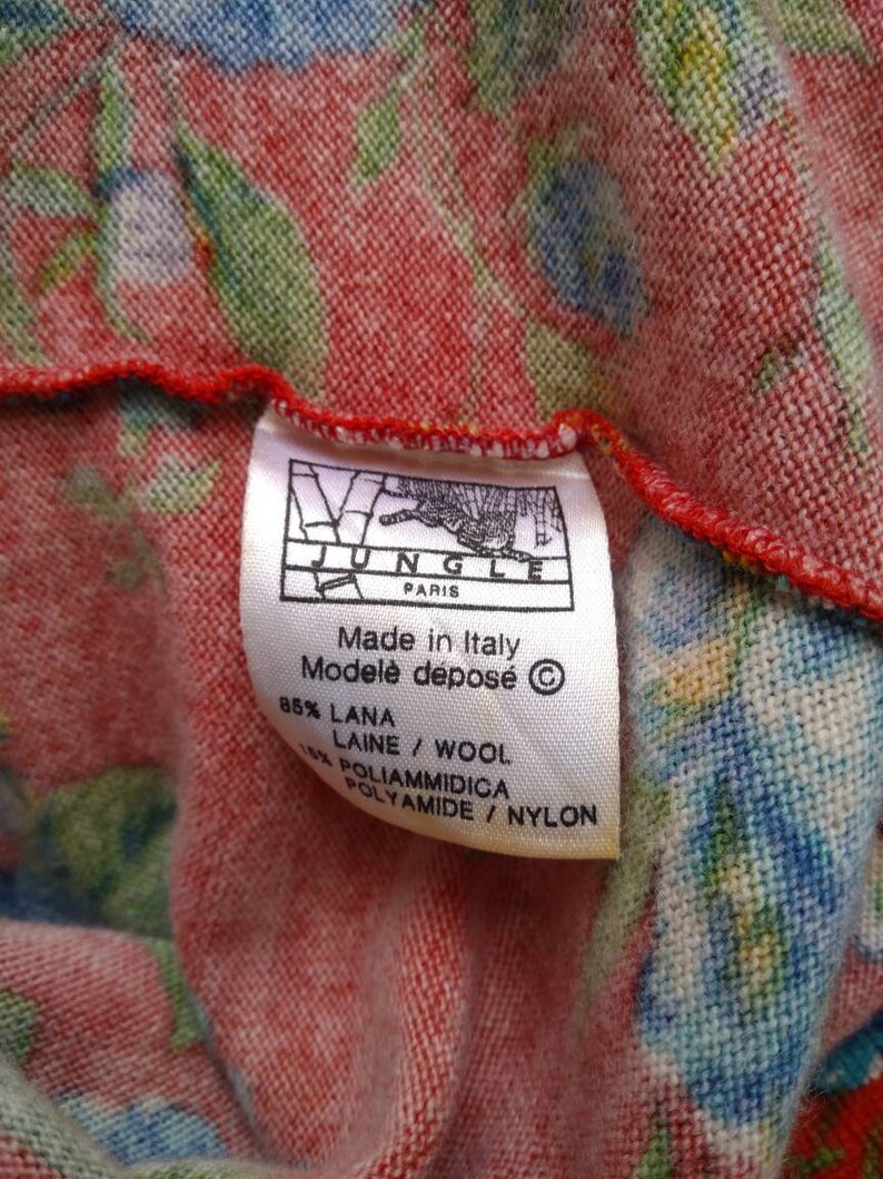 KENZO JUNGLE vintage 80s red floral print mock neck sweater