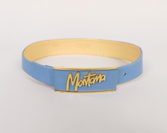 CLAUDE MONTANA pour Vacher 80s vintage blue spellout belt