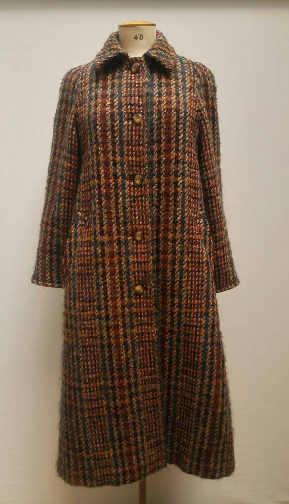 AQUASCUTUM vintage 80s multicolor plaid wool tweed coat