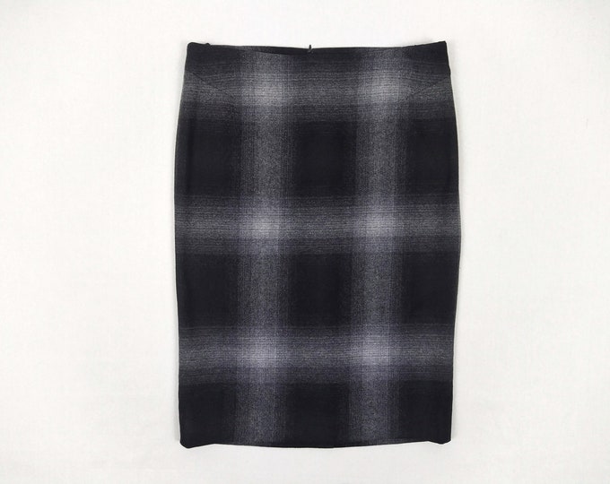 MAX MARA STUDIO pre-owned monochrome plaid wool pencil skirt