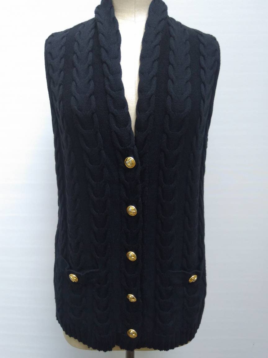 ESCADA MARGARETHA LEY vintage 80s black wool cable knit sweater vest