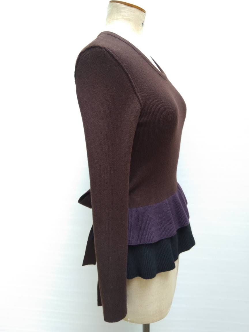 SONIA RYKIEL vintage 90s brown / purple / black peplum wool knit sweater
