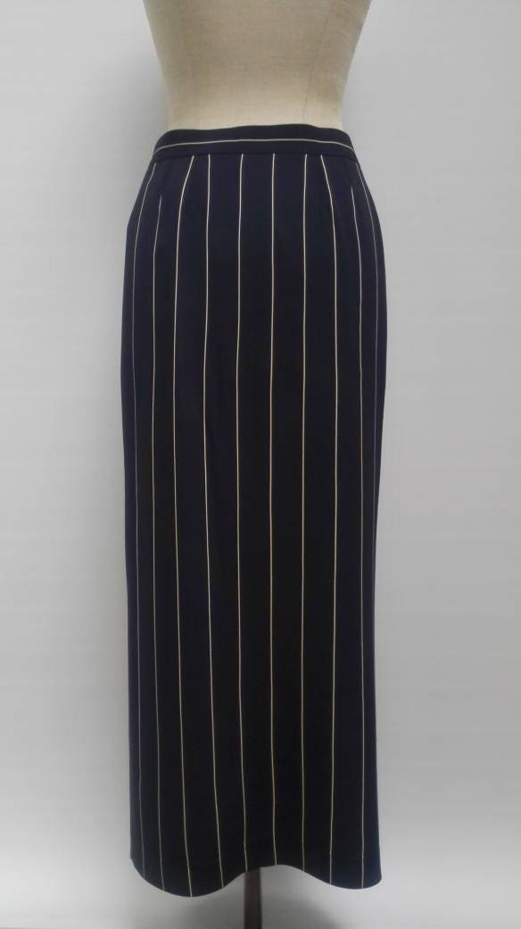 YVES SAINT LAURENT vintage 80s blue / creme pinstripe button front skirt