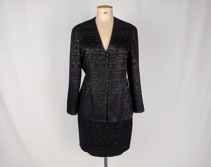RIFAT OZBEK vintage 90s black brocade skirt suit