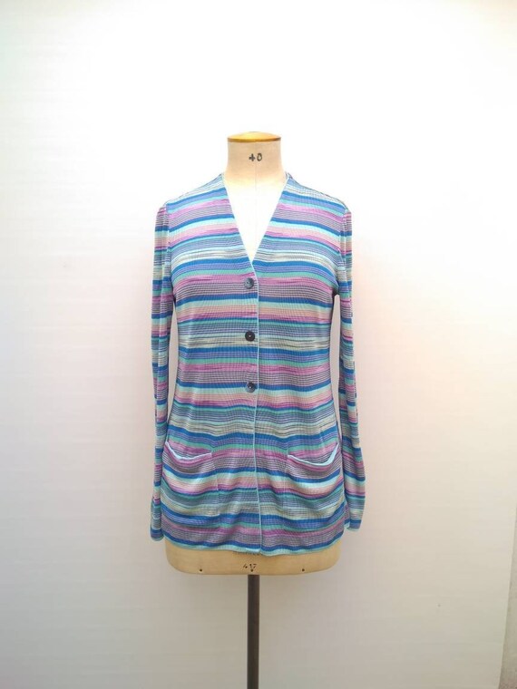 MISSONI vintage 90s blue, turquoise and lilac stri