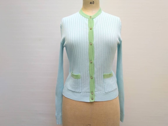 CHANEL vintage 90s pale blue and green cotton rib