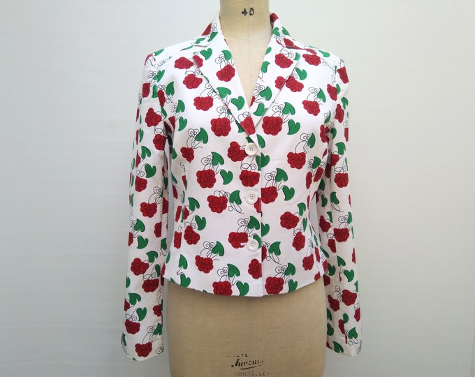 MOSCHINO JEANS pre-owned raspberry print white cotton jacket