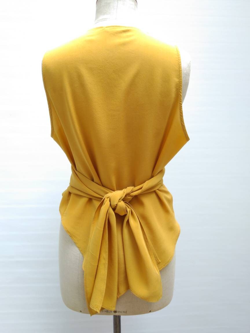 EMPORIO ARMANI vintage 80s mustard silk wrap blouse