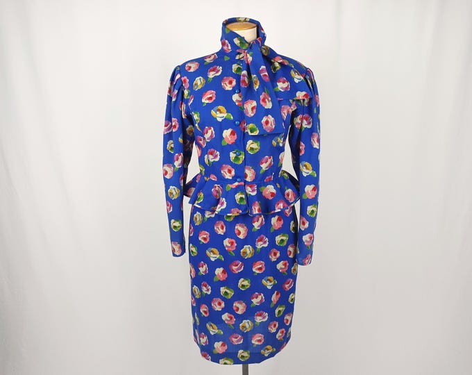 EMANUEL UNGARO Solo Donna 80s vintage floral print peplum skirt suit