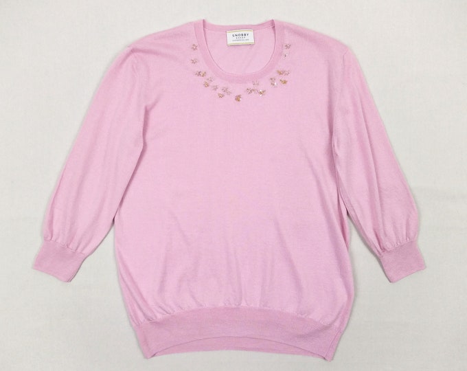 SNOBBY SHEEP pre-owned pale pink beaded neck silk/cashmere blend sweater