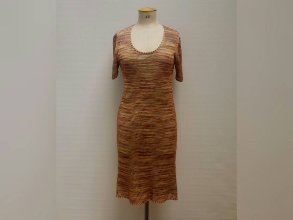 MISSONI vintage brown and beige open knit sheath d