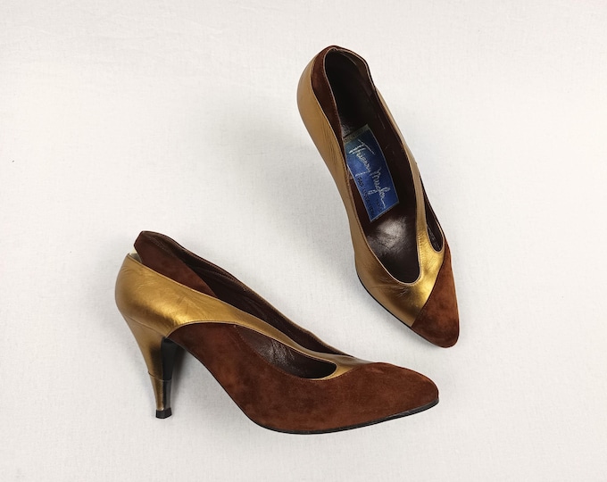 THIERRY MUGLER vintage 80s gold brown cut out high heel pumps