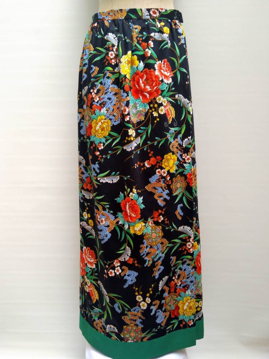 LANVIN vintage 70s numbered boutique floral cotton maxi skirt