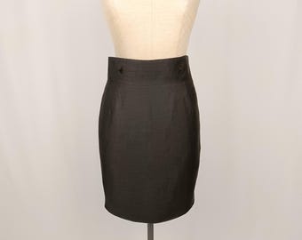 CLAUDE MONTANA vintage brown linen blend high waist skirt