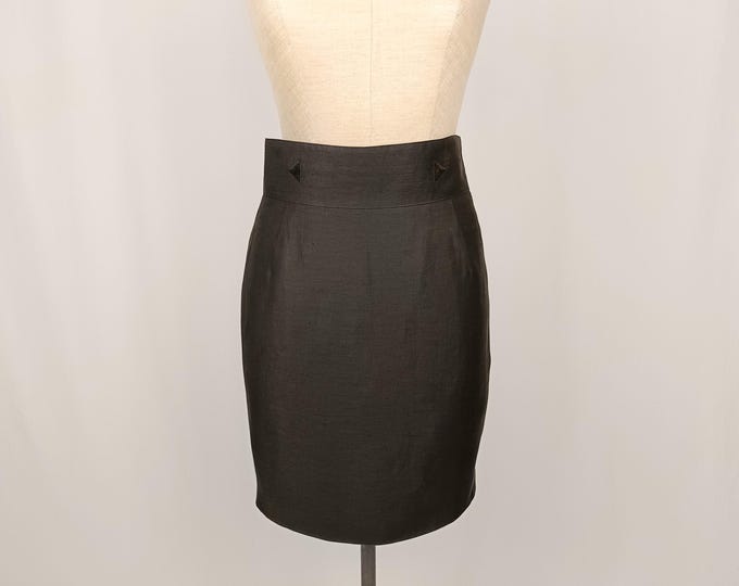CLAUDE MONTANA vintage brown linen blend high waist skirt