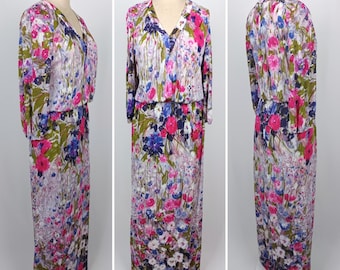 70s vintage floral print silk jersey maxi dress