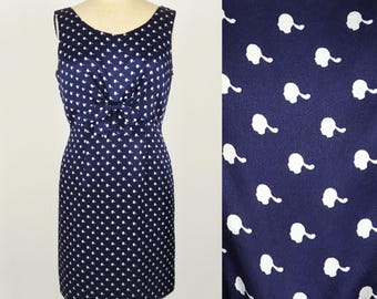 MOSCHINO CHEAP and CHIC vintage 90s navy printed satin sheath dress with bow detail