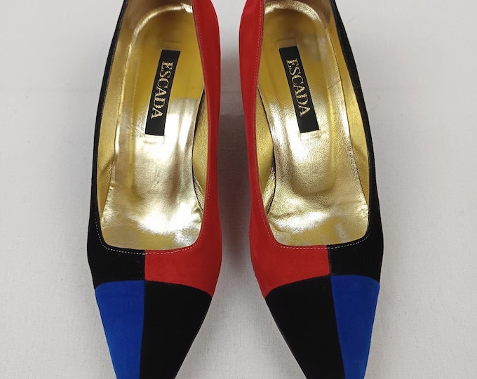 ESCADA vintage 90s colorblock suede pumps