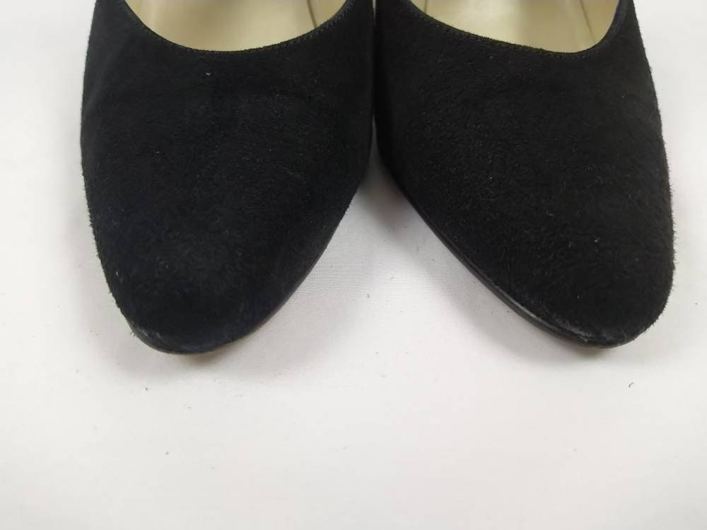 PIERRE CARDIN vintage 80s black suede mary jane pumps