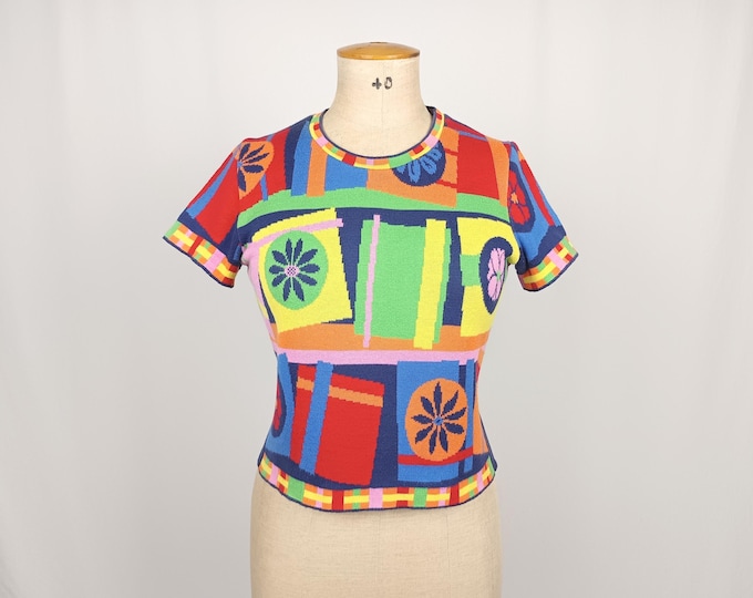 KENZO JEANS vintage 90s colourful short sleeved knit top
