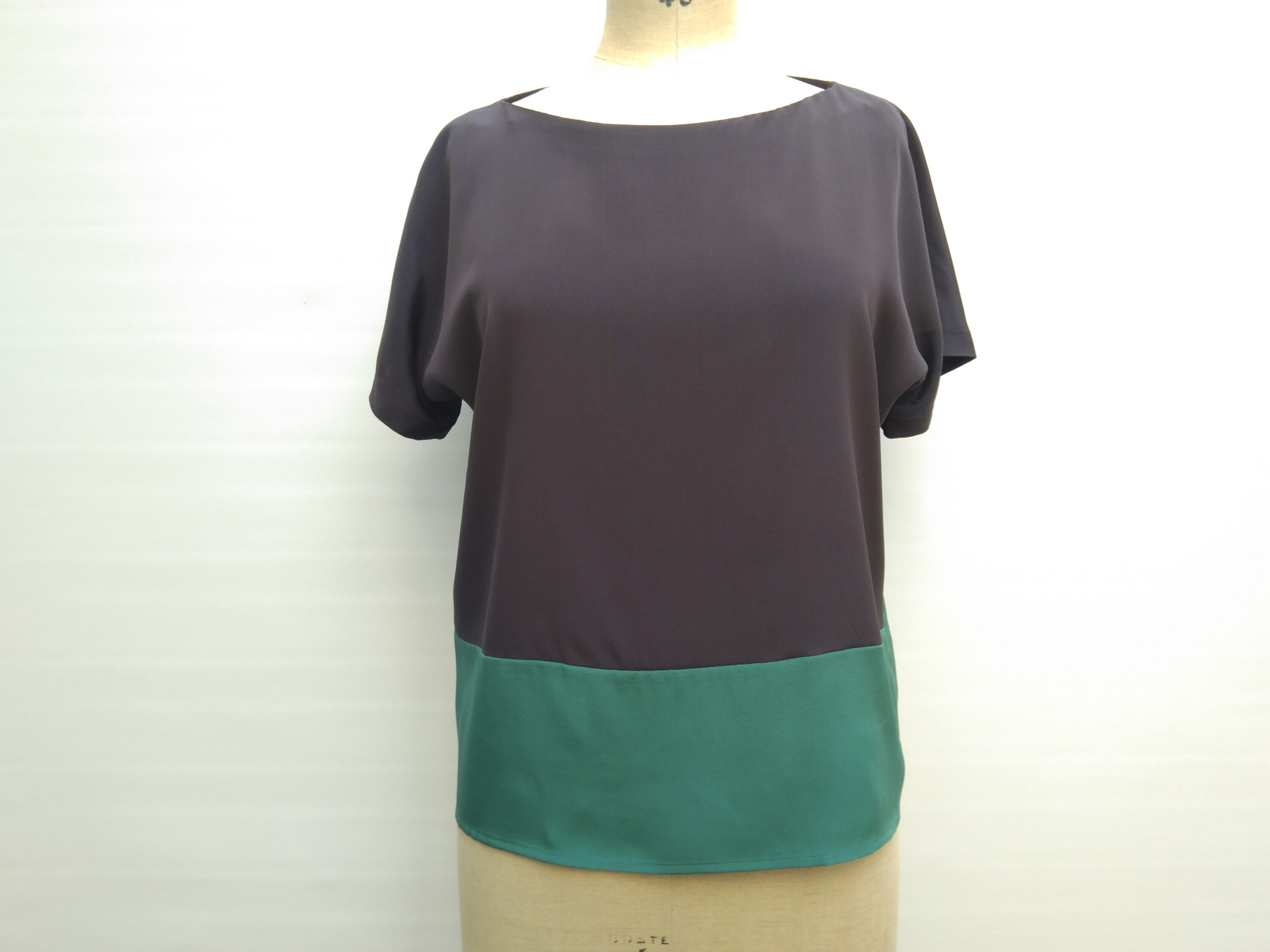 KENZO NWT anthracite and teal green color block silk blouse