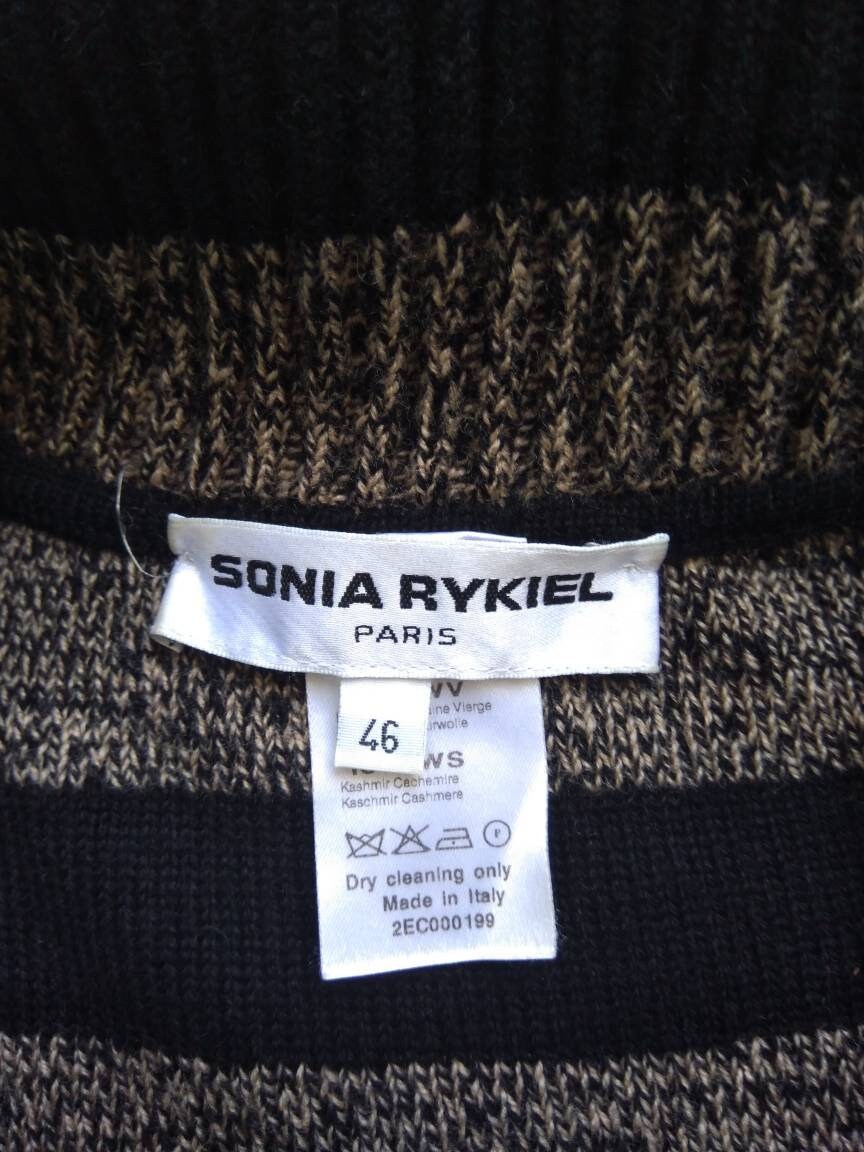 SONIA RYKIEL vintage 90s black and grey striped wool knit cardigan sweater