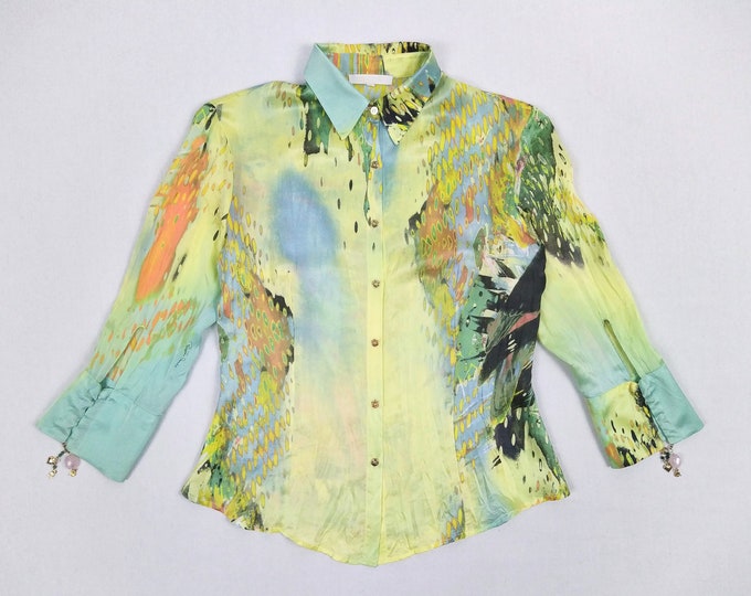 ROBERTO CAVALLI pre-owned wrinkled silk satin blouse