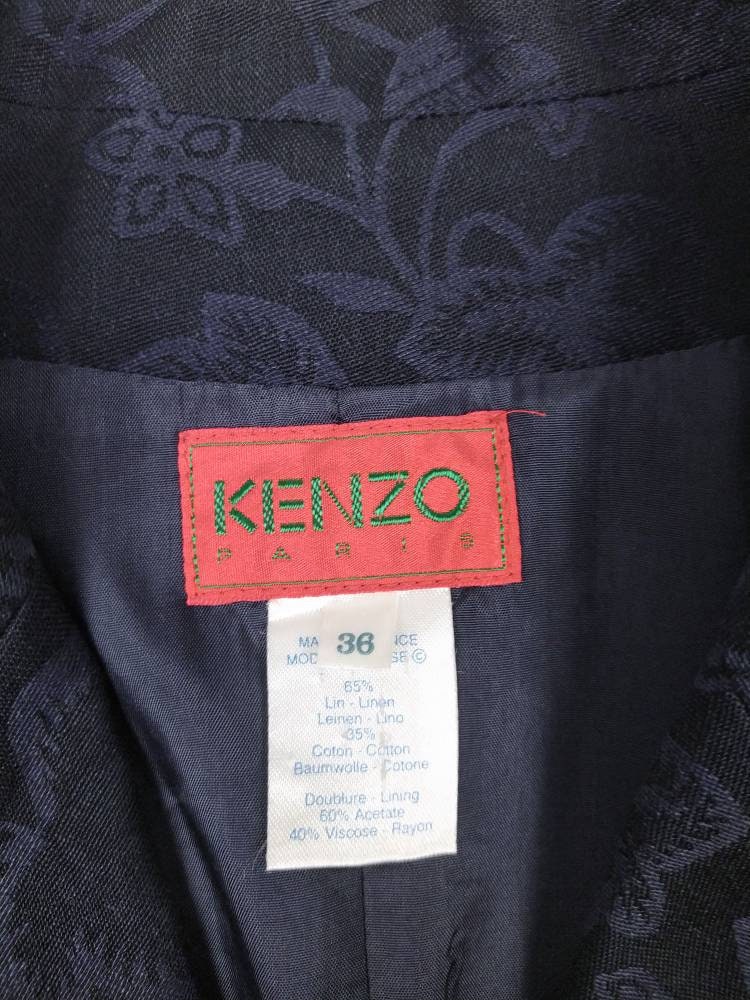 KENZO PARIS vintage 80s navy floral jacquard linen jacket