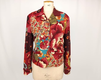 KENZO JUNGLE vintage 80s bold floral print wool crepe blazer jacket