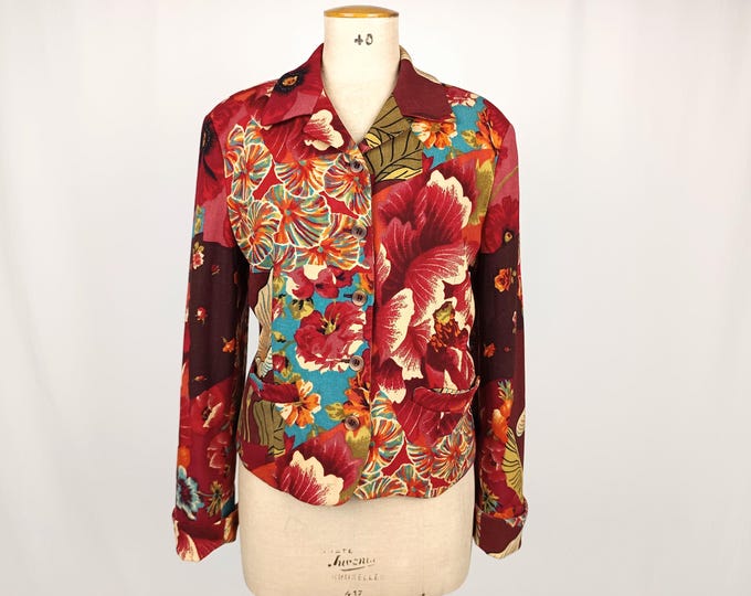 KENZO JUNGLE vintage 80s bold floral print wool crepe blazer jacket