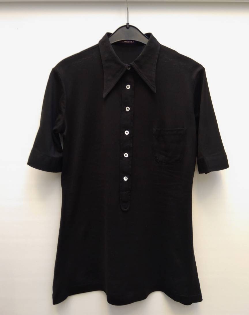 CACHAREL vintage 70s black cotton polo shirt