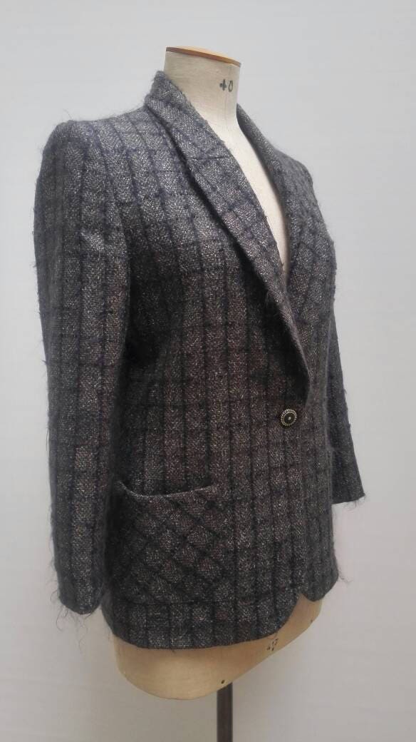 EMANUEL UNGARO vintage 90s anthracite wool and mohair tweed jacket