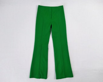 GASTON JAUNET vintage 70s bright green wool bell-bottom pants