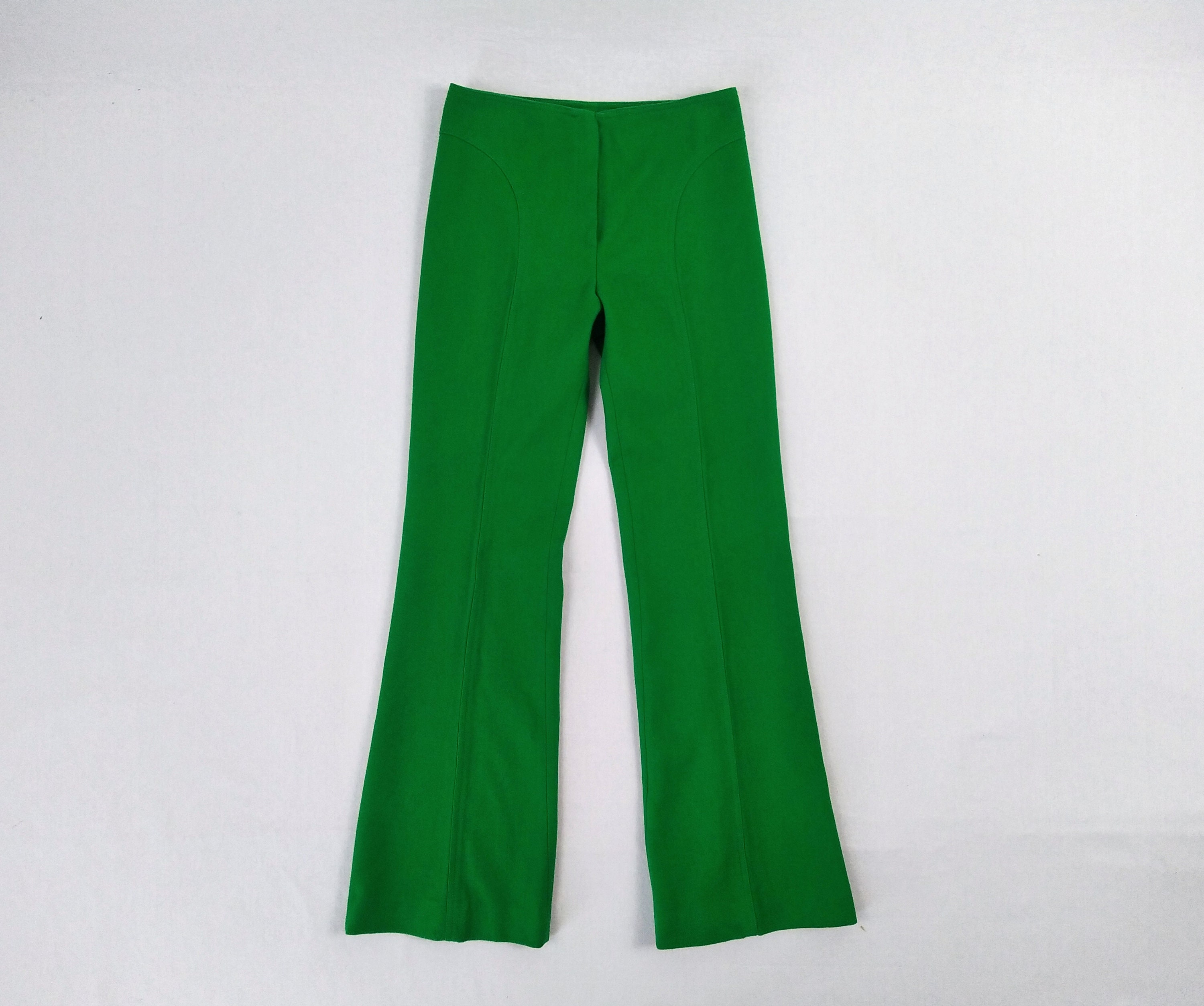 GASTON JAUNET vintage 70s bright green wool bell-bottom pants