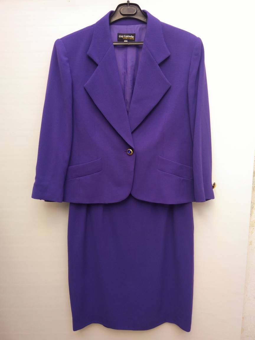 GUY LAROCHE vintage 90s violet waffle wool skirt suit -plus size